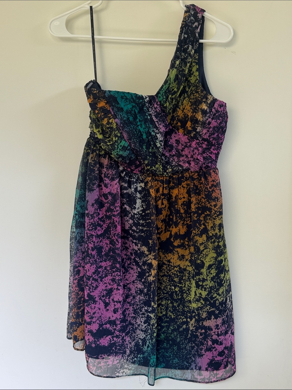 MM Couture One-Shoulder Multicolor Abstract Print Dress